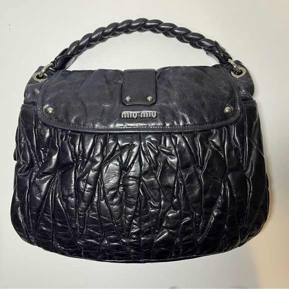 Authentic Miu Miu Navy Matelasse Leather Hobo - Picture 8 of 14